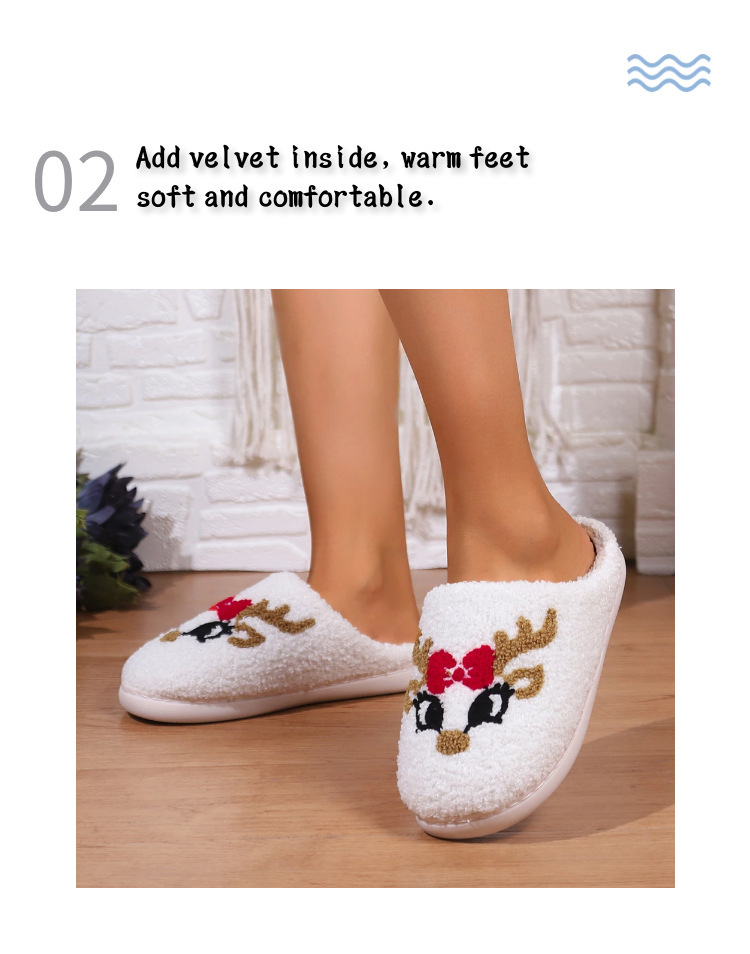 Weihnachten neues Zuhause süße Cartoon Hirsch Baumwollpantoffeln für Männer und Frauen Paare warme Baumwollpantoffeln_voghion.com