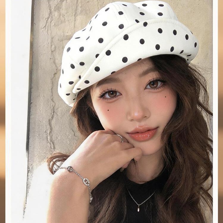 2026 New Polka Dot Fashion Beret for Women, Spring and Summer Thin Outdoor Versatile Breathable Large Head Circumference Duckbill Hat