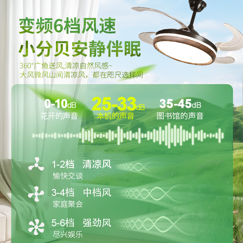 复古吊扇灯餐厅中古风灯具风扇灯卧室隐形全光谱护眼吊顶风扇灯|undefined