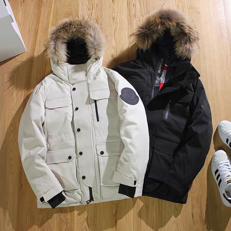 국경을 넘는 신상품 대외 무역 도매 남성용 다운 재킷 스탠드 칼라 후드 아웃도어 다운 재킷 남성용 두꺼운 대형 모피 칼라 작업복 트렌드