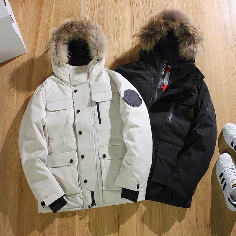 Новая трансграничная внешняя торговля, оптовая продажа, мужская пуховая куртка с воротником-стойкой и капюшоном, уличная пуховая куртка, мужская утолщенная рабочая одежда с большим меховым воротником, тренд