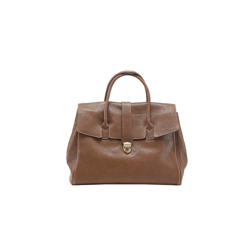 Women's Genuine Leather Handheld Briefcase Retro Large Capacity Commuter Top Grain Vegetable Tanned Cowhide Bag - Thumbnail 7