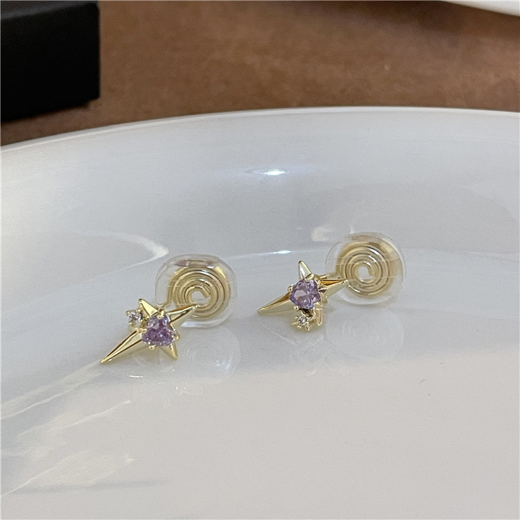 Sweet Heart Shape Copper Plating Inlay Zircon Ear clips Ear Studs 1 Pair