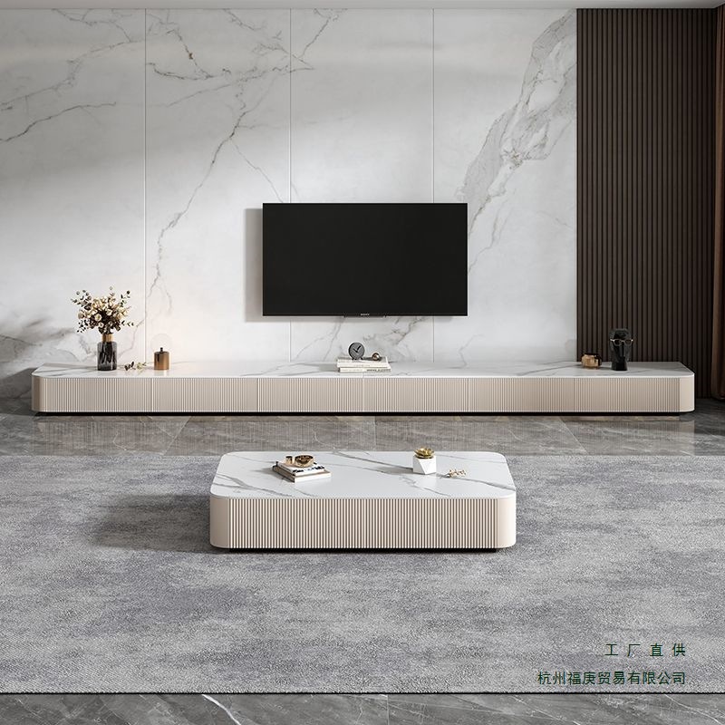 轻奢岩板电视柜简约现代小户型客厅家用茶几组合圆角落地实木地柜