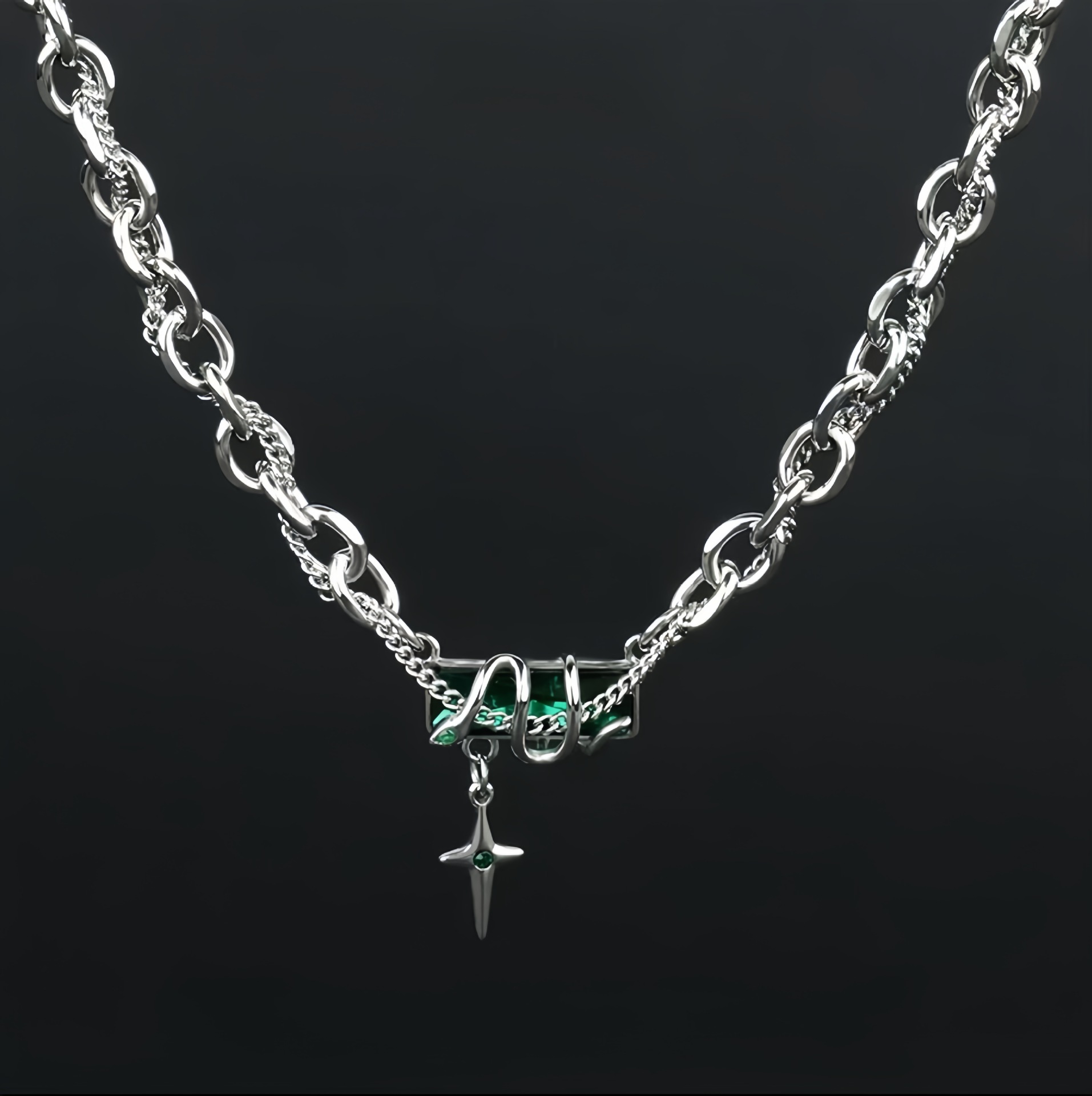 Collier spirituel en acier titane Starlight pour homme, tendance, cool, haut de gamme, style hip-hop, année du serpent_voghion.com