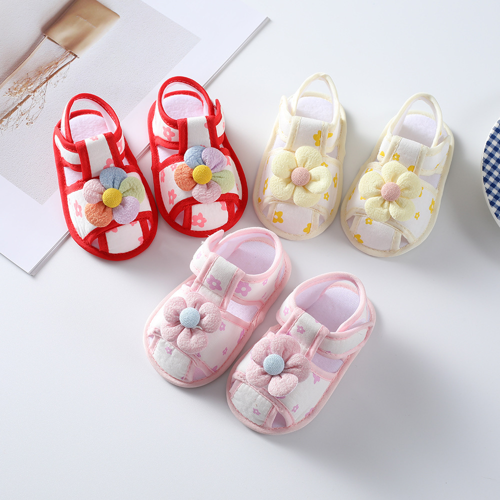 2023 Summer new baby sandals cute flower cloth soles toddler shoes newborn baby shoes 3-6-September girls' shoes