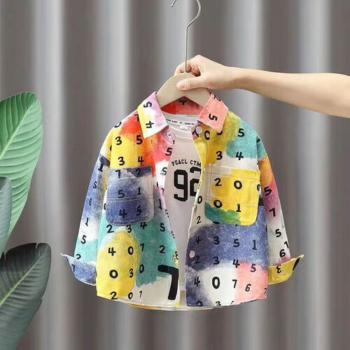Boys Spring and Autumn Season Casual Thin Long Sleeve Jacket Streetwear Collar Shirt