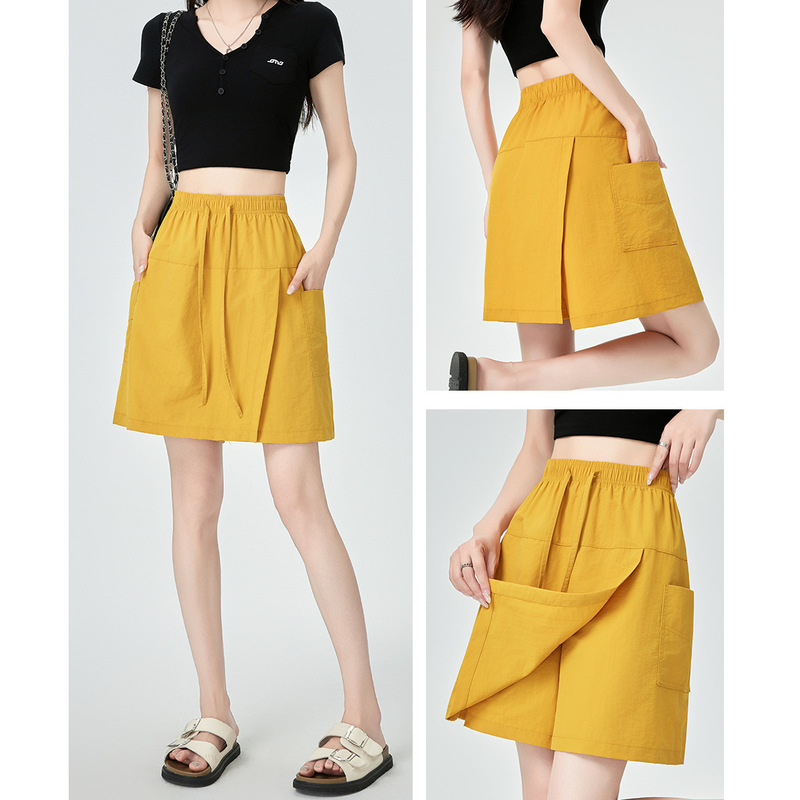 Quick-Dry Workwear Skirt Pants for Women, Summer 2026 New Style, Elastic Waist, Front Slit Design, Sporty Casual Five-Point Skirt Pants