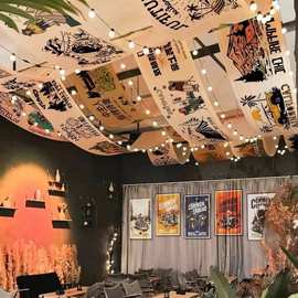 网红露营风室内天幕挂布户外氛围感装饰酒吧火锅店吊顶天花板挂帘
