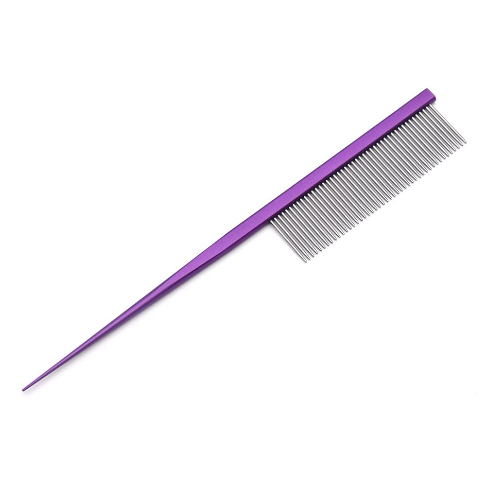 Peine de gato, artefacto, peine de cola puntiaguda de acero inoxidable, peine para mascotas, peine de pelo de dientes densos, peine de perro de línea dividida