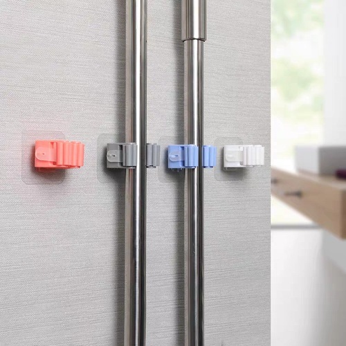 Powerful Dustpan Hook Bracket Frame Traceless Sticky Tape Wholesale Mop Hook Shelf No-Drill Wall Mounted Mop Holder Clip Fixer