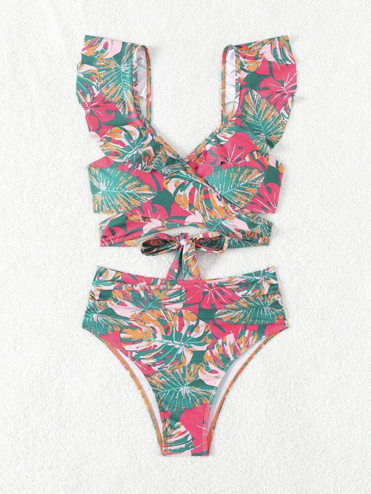210g Weight Comfort Feel Of Sensation Mid Waist Panties Waist Bralette Bra Category Polyester Fabric Type 2 Pieces Set Quantity Swimming Pool, Beach Occasion Ditsy Floral Pattern Women's Gender Women's Ditsy Floral 2 Pieces Set Bikinis Swimwear 9