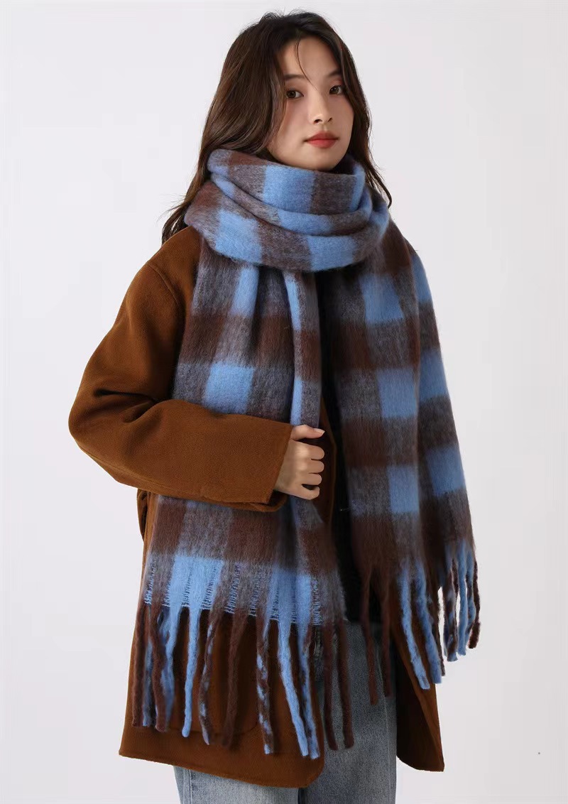 Écharpe en mohair douce et moelleuse de couleur unie pour femme, châle chaud et épais en cachemire polyvalent, nouvelle collection automne hiver_voghion.com