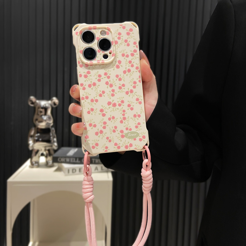 苹果16/15Promax挂绳款保护壳适用iPhone13韩系碎花14防摔手机壳|undefined