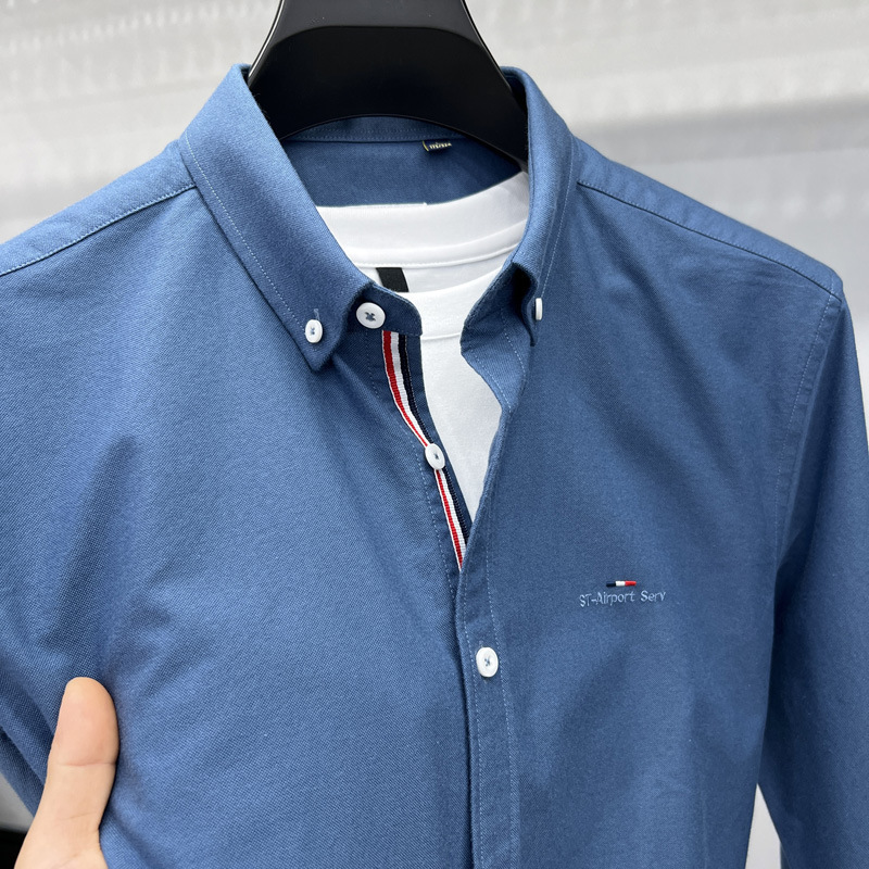American Tommy Spring & Fall Shirt Men's Pure Color Middle-Aged Bottoming Shirt Casual Versatile Oxford Shirt Pure Cotton American Tommy Spring & Fall Shirt Men's Pure Color Middle-Aged Bottoming Shirt Casual Versatile Oxford Shirt Pure Cotton