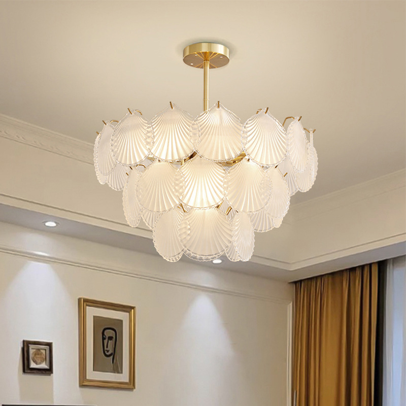 Living Room Chandeliers, Light Luxury Crystal Chandeliers, Nordic Style Light Luxury Living Room Main Lights, Artistic Creative Design, Shell Lamps