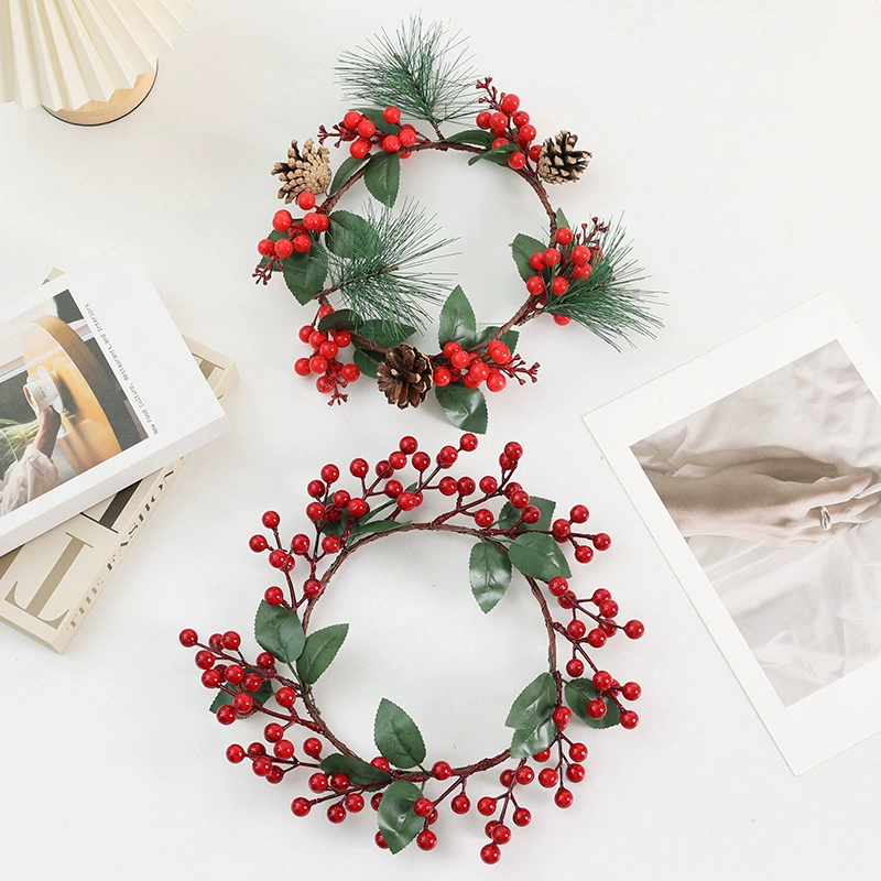 imitation red berry flower wreath Christmas decoration pine grass wreath photo scenery New Year arrangement Christmas wreath