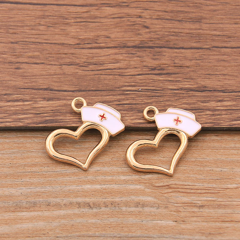 6 encanto médico DIY aleación accesorios de la joyería 2 color base gota aceite estetoscopio jeringa amor colgante