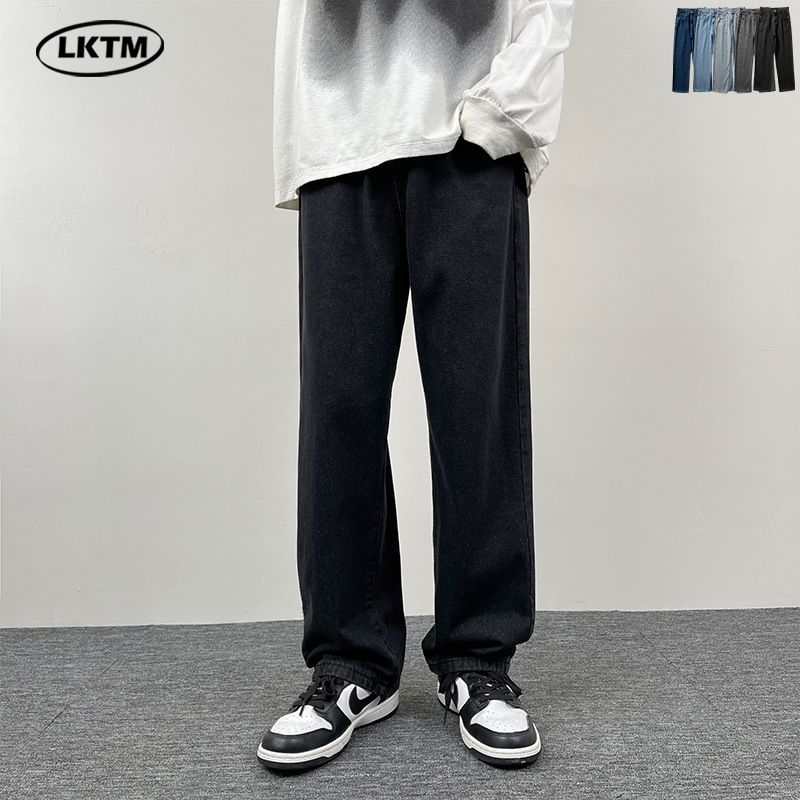 LKTM Men's# American High Street Black Jeans Men's Loose Straight Wide Leg Pants Fashion Brand Nine-point Long Pants LKTM Men's# American High Street Black Jeans Men's Loose Straight Wide Leg Pants Fashion Brand Nine-point Long Pants