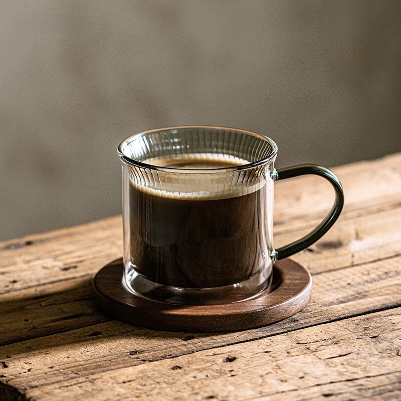 Taza de café de vidrio de doble capa resistente al calor, ideal para té o bebidas calientes, diseño con asa
