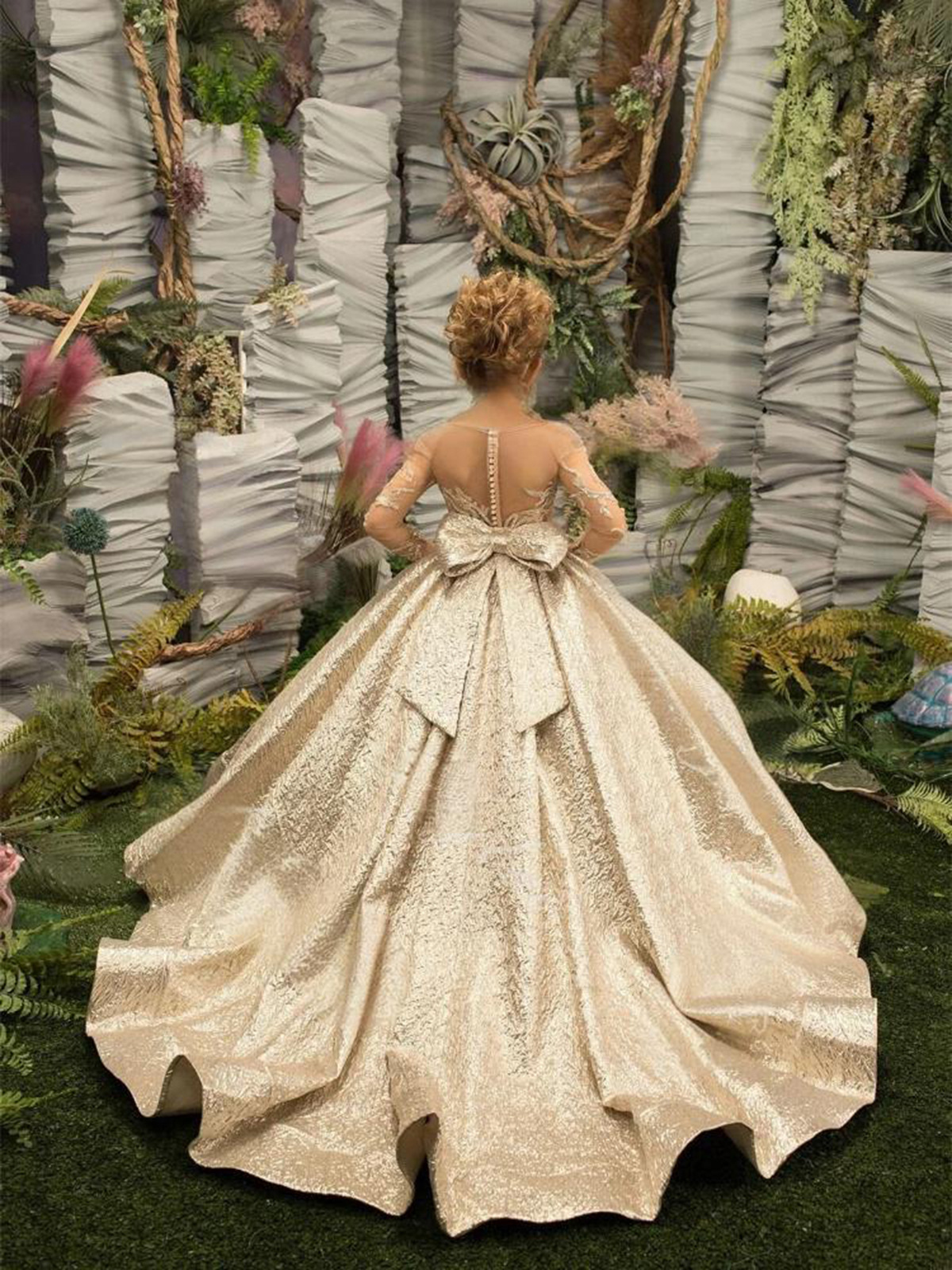 New Children's Formal Gown With Small Train Lace Princess Cross-Border Ball Little Girl Performance Long Dress_voghion.com