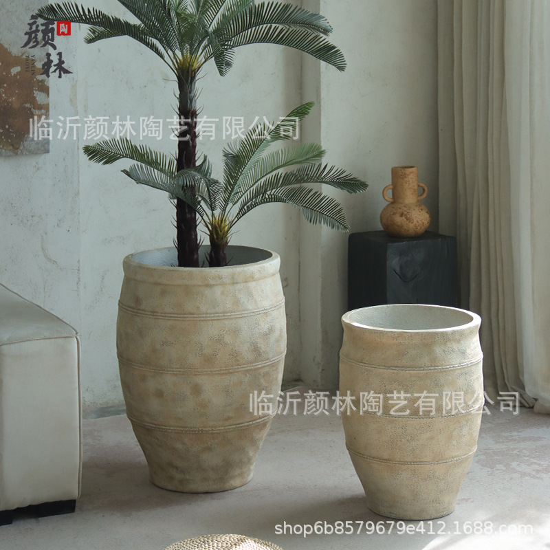 maceta de cemento de alto tipo de plantación de suelo decoración interior simple gran plantación de plantas verdes