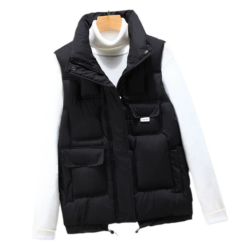 2023 осень-зима Новый СВОБОДНЫЙ Модный Универсальный жилет в Корейском стиле, хлопковый жилет с воротником-стойкой, женская верхняя одежда, жилет