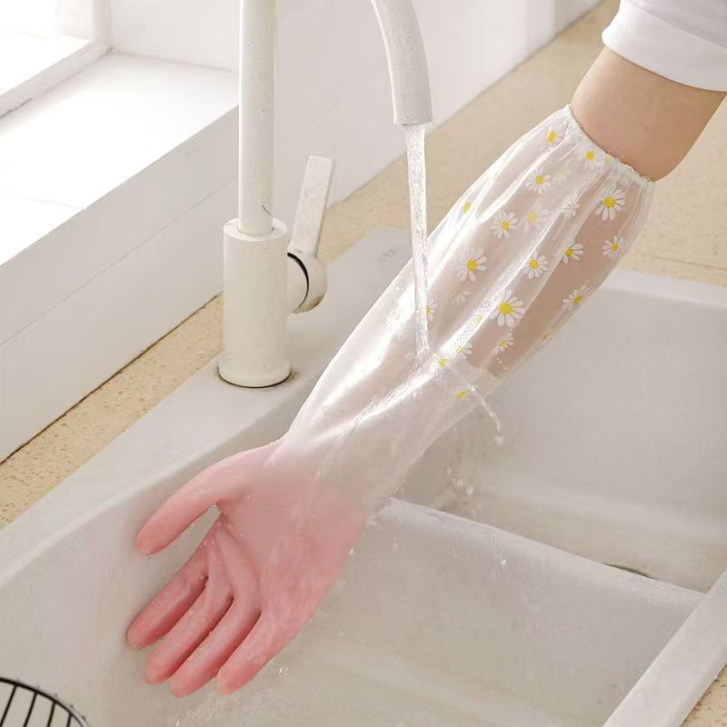 Winter Housework Gloves for Women, Velvet and Extended, Dishwashing Rubber, Waterproof, Special Laundry Clothes, Kitchen Durable Housework