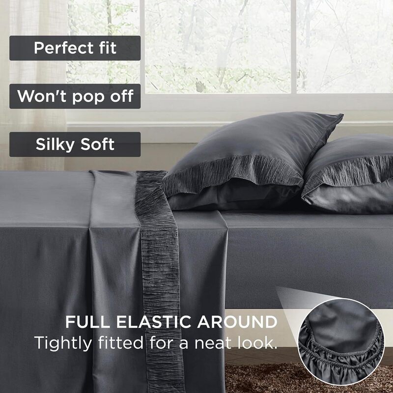 Cross-Border In-Stock Amazon Summer Cooling Bamboo Fiber Fitted Sheet Set with Pillowcases, High-End Four-Piece Bedding Set