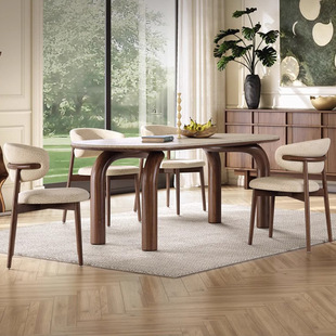Mid-Century Style Solid Wood Slate Dining Table, Simple Oval Home Designer Dining Table for Small Apartments