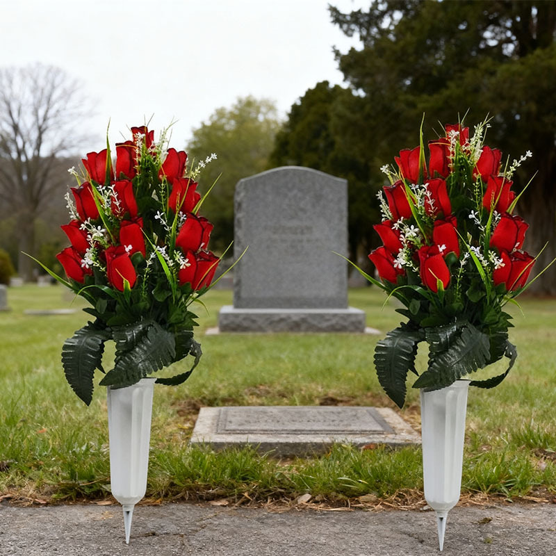 Simulación de tela de terciopelo de 24 rosas de borde negro soporte de etiquetado flor de decoración cementerio simulación de rosas