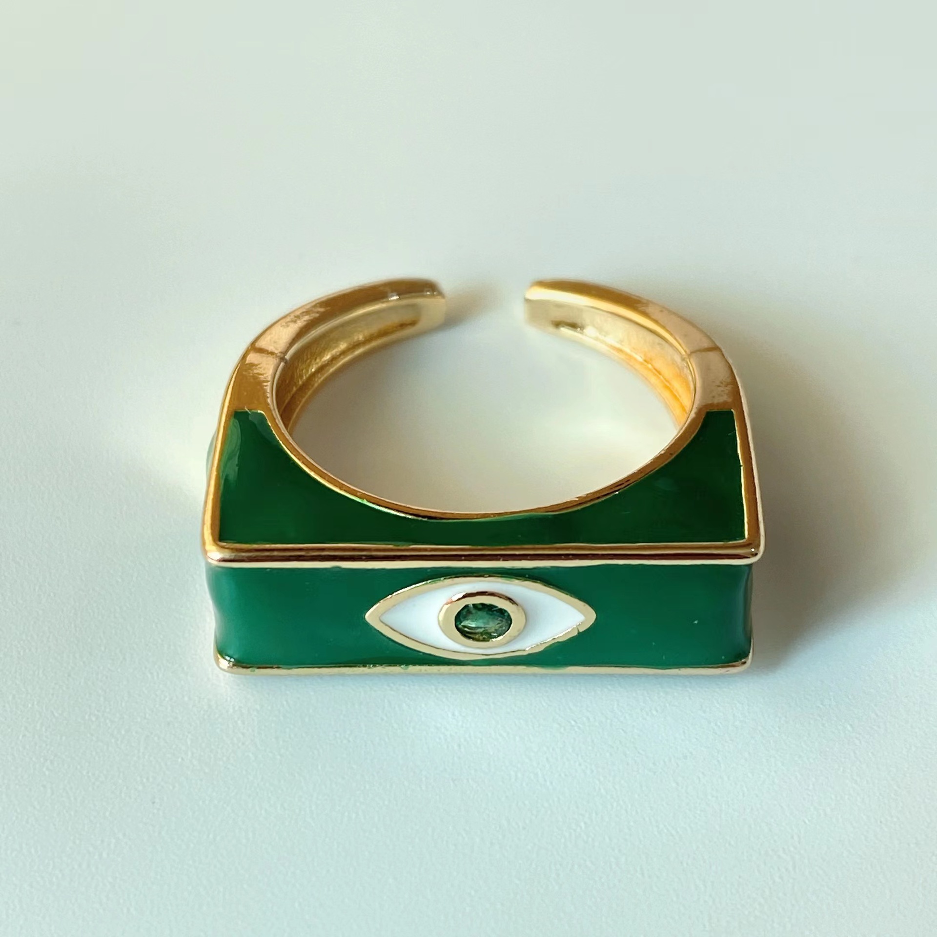 new copper-plated 18k gold eye drop oil micro-encrusted diamond open ring