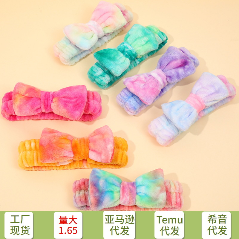 Amazon Cross-border tie-dye lazo degradado diadema para el lavado de cara femenino diadema SPA banda para el cabello de franela diadema