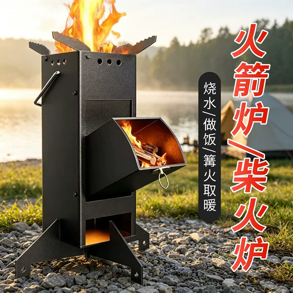 Rocket stove, wood-burning stove, outdoor portable folding small wood-burning stove, wood-burning cooker, camping and outdoor heating stove, wholesale