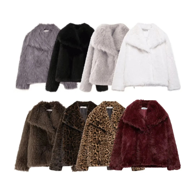 Winter Faux Wool Large Lapel Fluffy Women's Jacket Faux Fur regular Coat European and American Style 2024 New