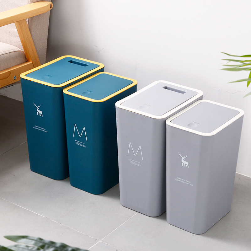 Fawn Crevice Trash Can Household Creative Press Automatic Spring Cover Bathroom Bedroom Living Room Kitchen Square Factory