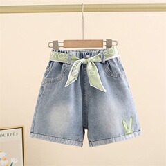 女童休閒牛仔褲中大童短褲夏季薄款洋氣五分褲兒童寬鬆外貿褲子