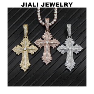 New Cross Cuban Chain American Silver Inlaid Moissanite Pendant Medieval Subculture High-End Hip-Hop Religious Chain