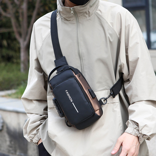 Mens Motorcycle Bag with Password Lock Anti-Theft Chest Bag Men's Crossbody Bag Chest Bag Outdoor Sports USB Port