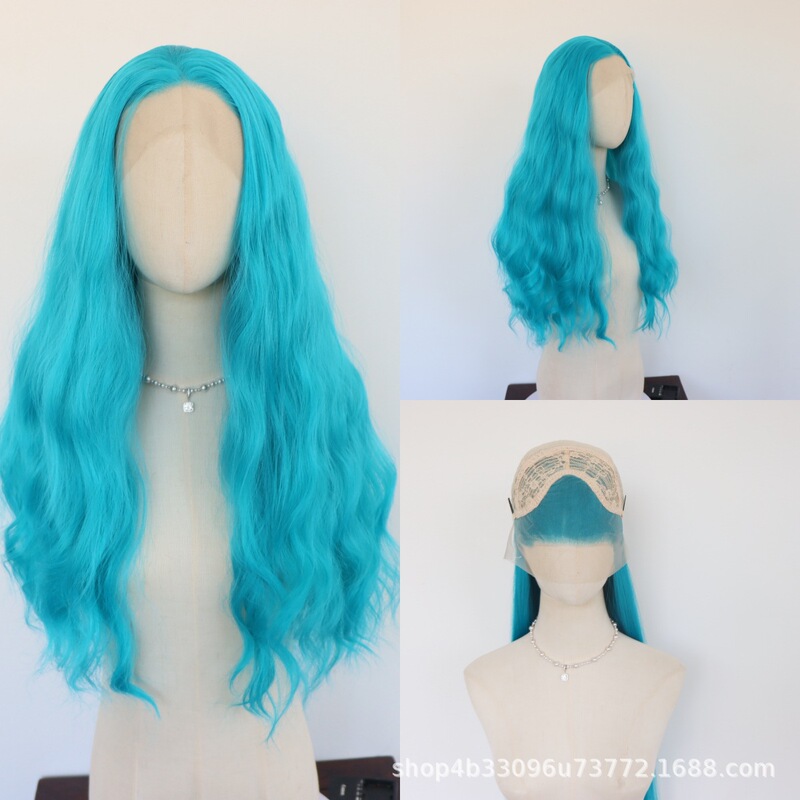 13*4 Lace Front Hand Crochet Peacock Blue Long Curly Wavy Women's Long Curly Matte High-Temperature Synthetic Fiber Wig 13*4 Lace Front Hand Crochet Peacock Blue Long Curly Wavy Women's Long Curly Matte High-Temperature Synthetic Fiber Wig