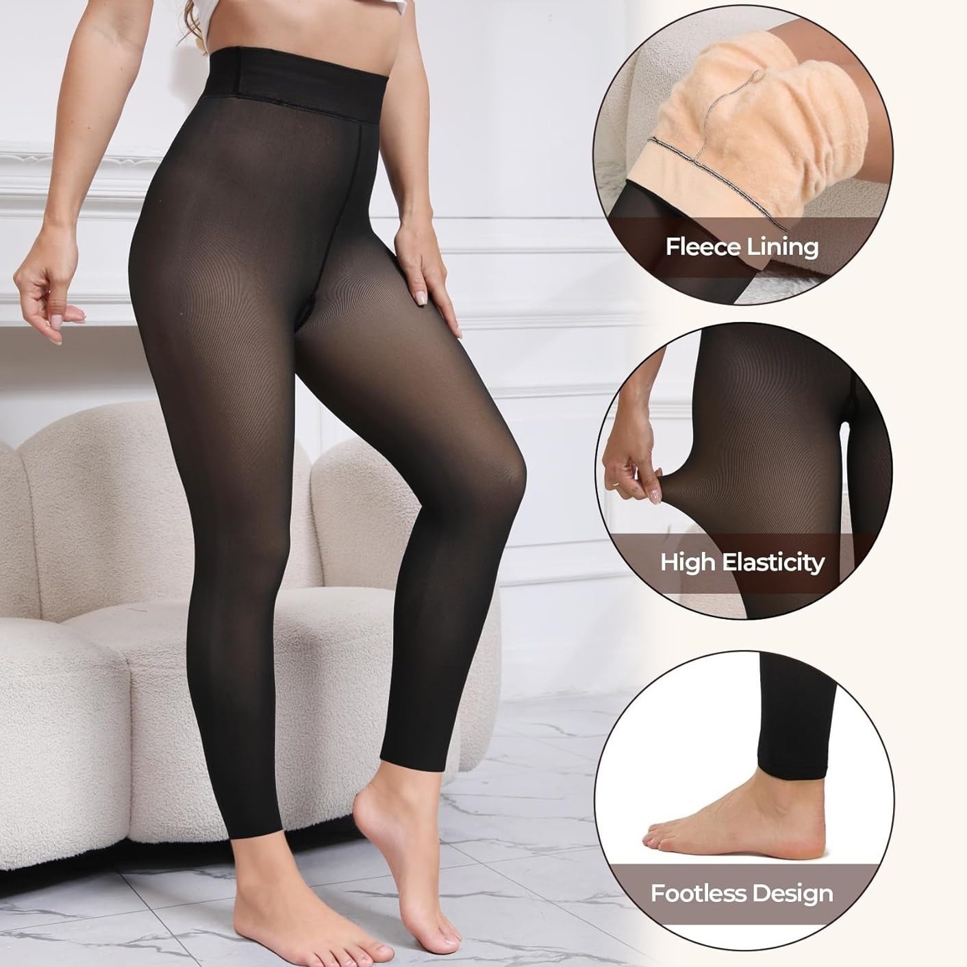 Nine-point black sheer leggings, cross-border leggings, bare-leg black sheer leggings, women's fleece-lined pantyhose