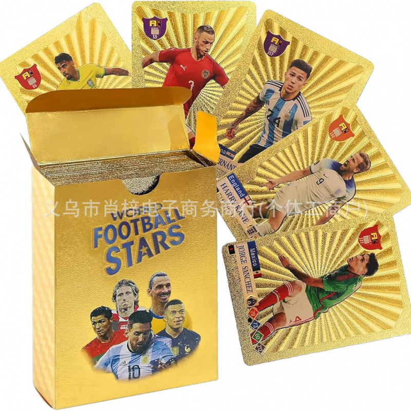 Tarjetas transfronterizas Europa League Tarjetas Estrellas de la Copa del Mundo Tarjetas Estrellas Periféricas Tarjetas de fútbol Inglés 55 Tarjetas de lámina de oro