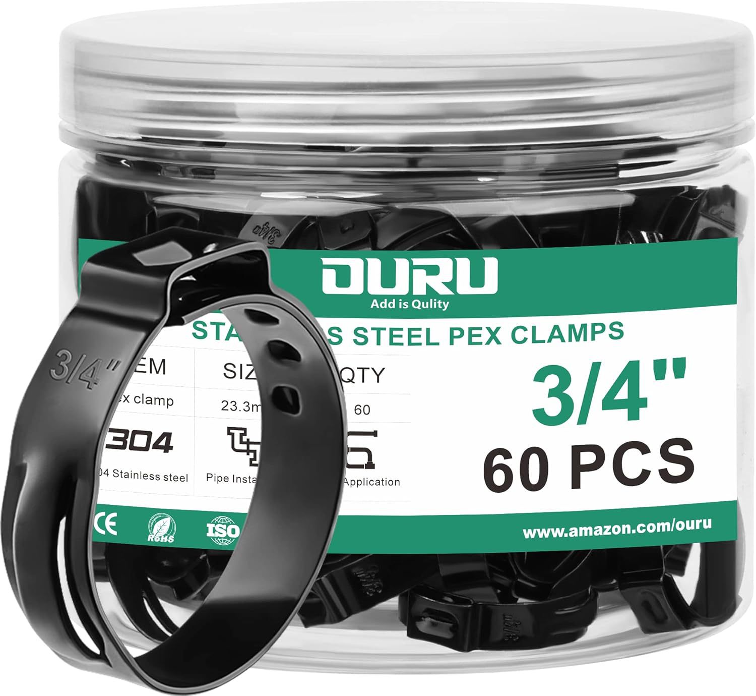 OURU 60pcs 3\/4 Inch Black Pex Clamps Crimp Rings Set,304 St