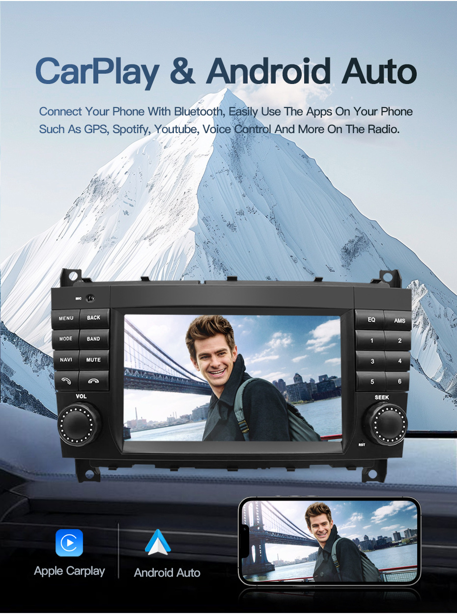 Suitable for Mercedes-Benz Clk C-Class W203 Car Central Control Large-Screen Navigation Reversing Image Radio Player