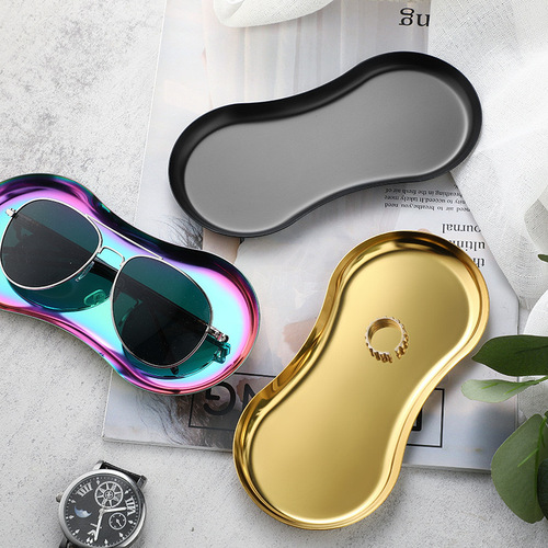 Nordic ins style desktop storage box glasses-shaped jewelry tray cosmetics tray gold stainless steel tray wholesale