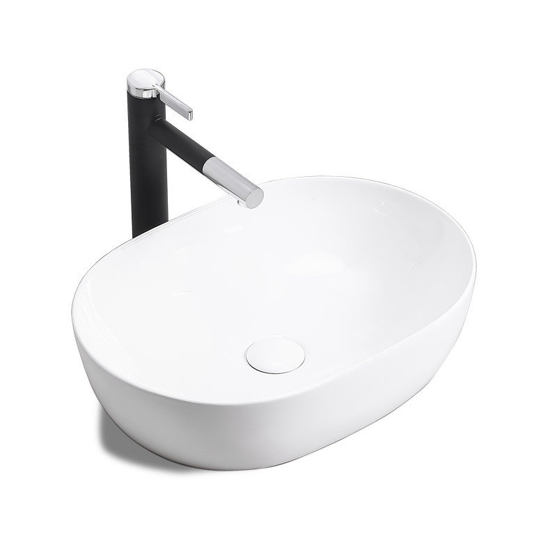 Lavabo Ovalado de Cerámica Integrado para Encimera, Lavabo Simple para Hotel, Lavabo de Borde Delgado para Lavarse las Manos image 6
