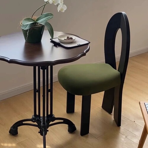 French Retro Dining Chair, Nordic Designer Mermaid Chair, Vanity Backrest Chair, Wabi-Sabi Style, Simple and Minimalist, Mid-Century Real Wood Chair