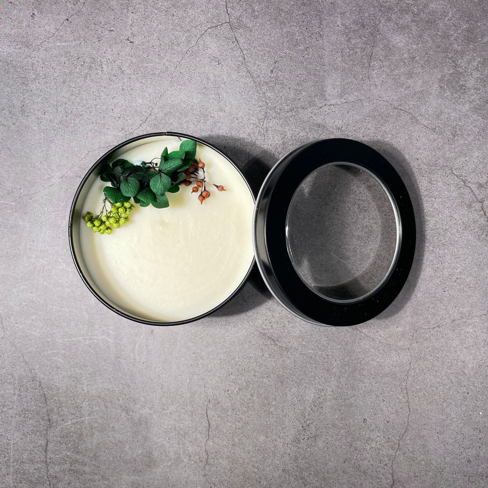 Flor seca de soja cera hojalata puede ventana creativa ins estilo Regalo Cumpleaños DIY bálsamo sólido aromaterapia vela