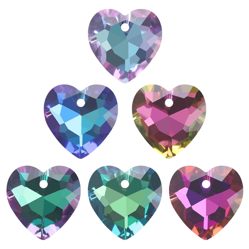 20pcs 14 mm gem hearts puckering crystal pendant accessories diy necklace high-grade glass decoration accessories