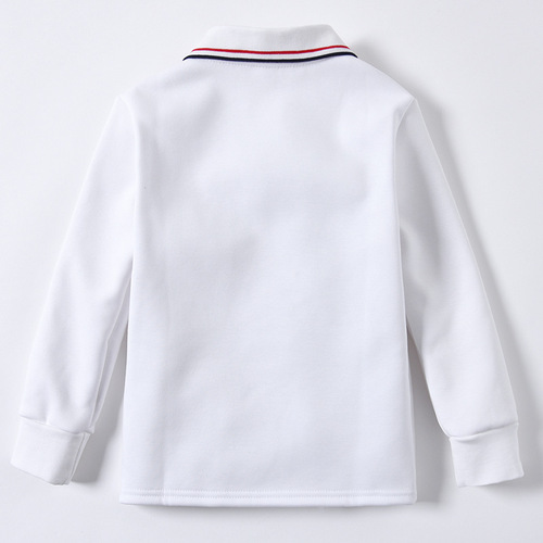 Children's polo shirt long-sleeved velvet lapel white T-shirt boys and girls winter thickened warm base shirt school uniform T